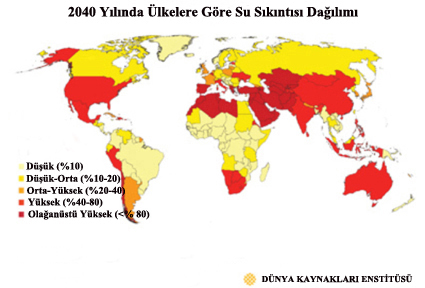 2040 Yılında Ülkelere Göre Su Sıkıntısı Dağılımı